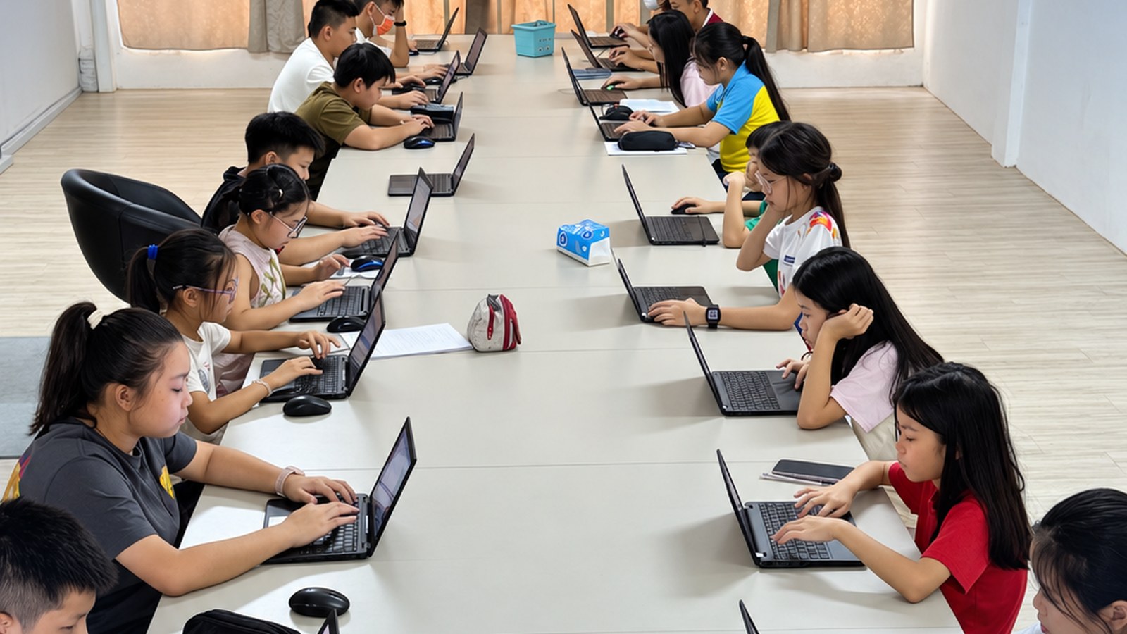 Learners working independently on laptops in the Buckland Lab, Jenjarom