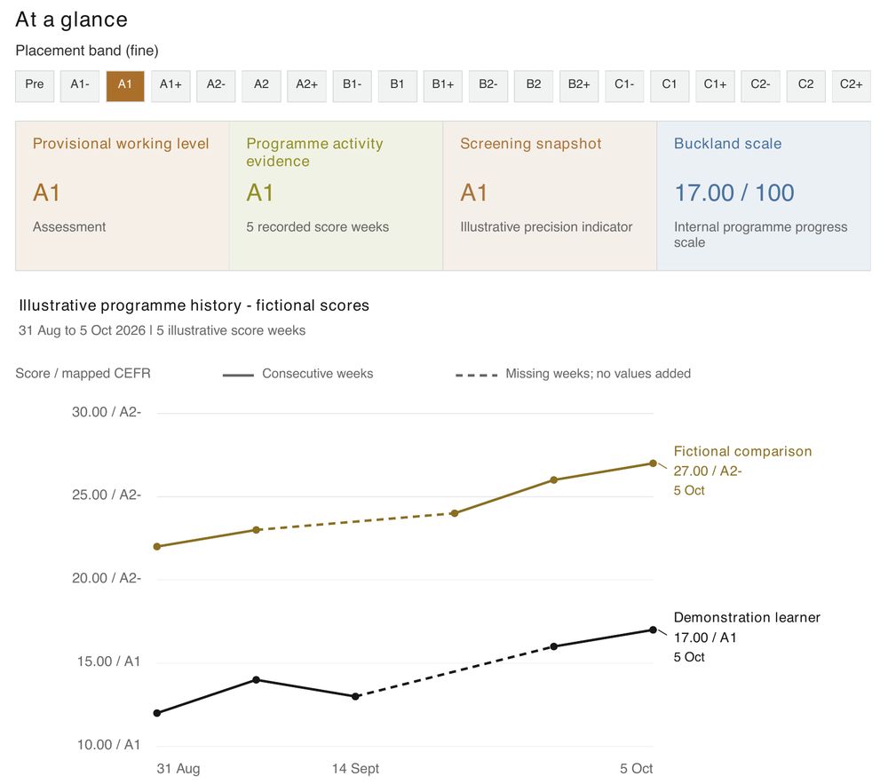 Illustrative progress report with fictional scores